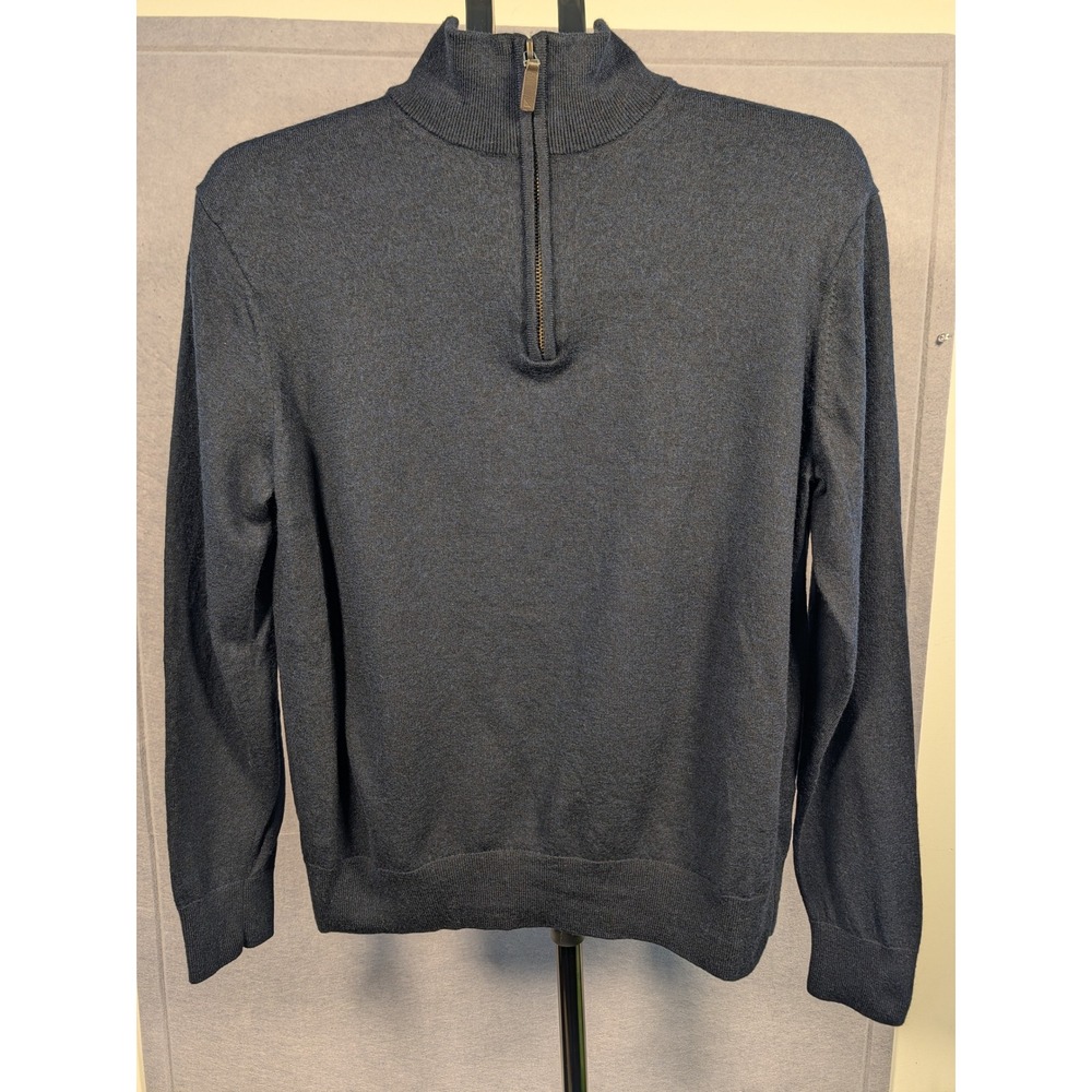 UNTUCKit Belguardo Quarter Zip Men Large Blue Merino Wool Sweater Excellent